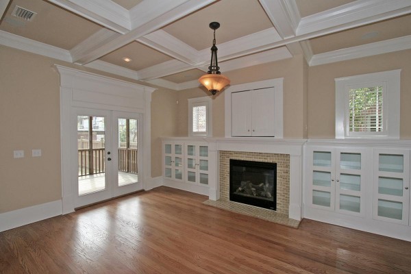 bookcases beside fireplace